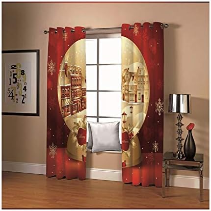 Cortinas de ilhós de Natal daesar, cortinas de blecaute 2 painel cortina amarela vermelha cortina para quarto bola de cristal de natal com fluxos de neve tratamentos de janela cortinas 52 x 108 polegadas