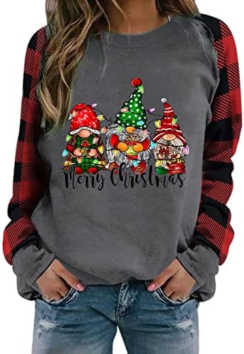 Camisa de Natal para Mulheres 2022 elegante Raglan Raglan Slave Longa Molho Sulvero Buffalo Padrões de Xmas Padrões Top