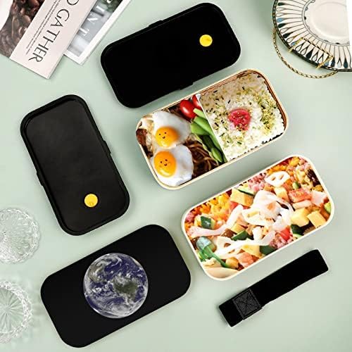 Terra no espaço Double Cayer Bento lanching com utensílios de utensílios de almoço empilhável inclui 2 contêineres