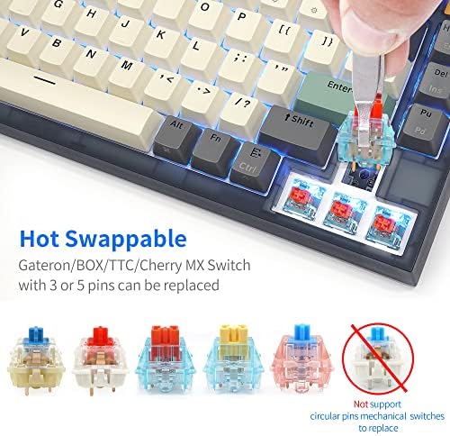 Boyi GK75 Hot Swappable Tri-mode-moda RGB sem fio Teclado, 2,4 GHz/Bluetooth 5.0/teclado com fio 80 teclas com botão