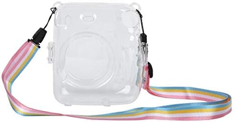 Casos de câmera, bolsa de câmera transparente com alça de ombro de arco-íris ajustável, capa protetora de cristal à prova de arranhões anti-queda para câmera instantânea instax mini11