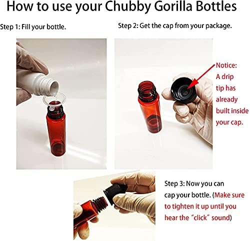 Gotas de gotas brancas vazias gorilas gorilas v3 garrafas de aperto - 60 ml - com funil de plástico, pipeta e 6 adesivos