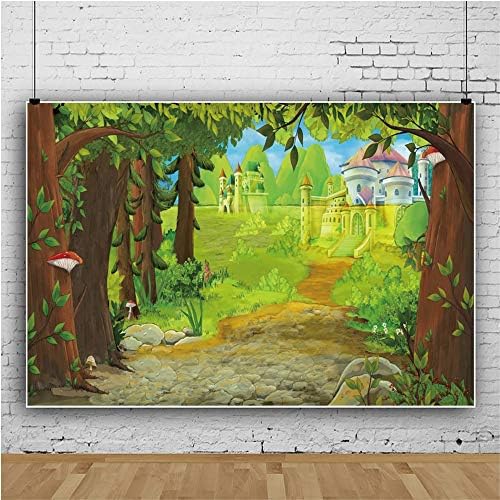 Renaiss 5x3ft Fairyland contos de fadas de cenário Castelo de desenhos animados Árvores velhas Encantada floresta Estrada de pedra