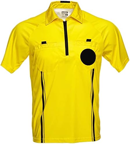 Murray Sporting Goods Soccer Árbitro Jersey | Camisa oficial de árbitro profissional de futebol masculino - manga curta com bolsos abertos e patch - amarelo, vermelho ou preto