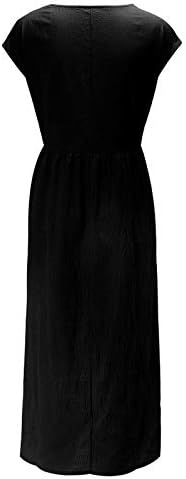 Vestidos de linho de algodão anuyyye para mulheres de cor sólida casual vestido maxi bolsos de gestas