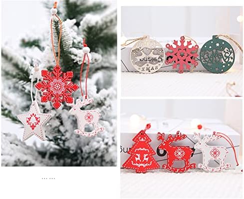 12 peças de pingentes de madeira de Natal Elk Flakes de neve árvore de natal sinos de cinco pontas Ornamentos do ano novo Decorações de Natal em casa)