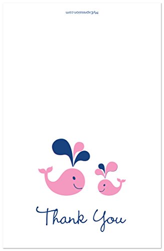 50 CNT Pink Whale Splash Girl Baby Shower Cards de agradecimento