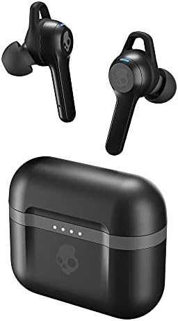 SkullCandy Indy Evo verdadeiro sem fio In -ear Bluetooth fones de ouvido compatíveis com estojo para iPhone e Android / carregamento e microfone / ótimo para academia, esportes e jogos, resistência à poeira de água IP55 - preto