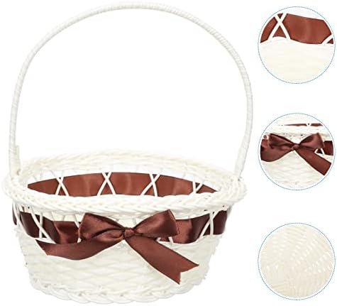 Toyvian Wedding Flower Girl Basket, Rattan Flower Basket com alça, cesta de flores de cetim de cetim para suprimentos de
