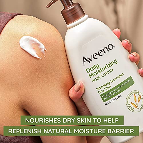 Loção corporal hidratante diária de Aveeno com aveia suave e emolientes ricos para nutrir a pele seca, a loção suave e