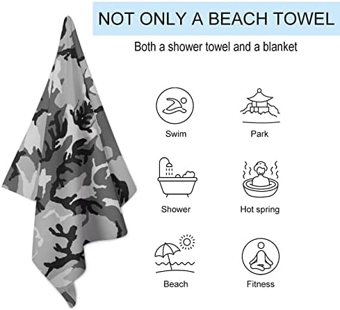 Toalha de praia de camuflagem cinza Viagem rápida seca casa adultos toalhas de tampa leve de capa de piscina para acampamento