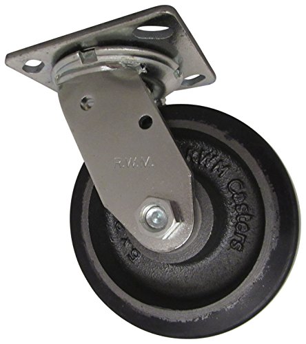 RWM Casters 46 Série Plate Caster, giro, uretano na roda de ferro, rolamento de rolos, capacidade de 1050 libras, diâmetro da roda de
