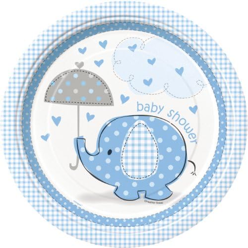 Placas de jantar de chá de bebê de elefante azul, 8ct