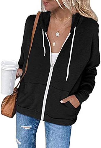 Tops femininos, zíppe de capuz de bolso casual camadas de manga comprida camisetas camisetas jersey shacket jaqueta moderna