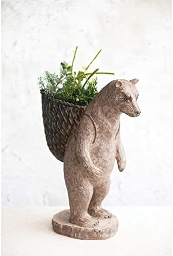 Urso decorativo cooperativo criativo com estatueta de cesta, marrom