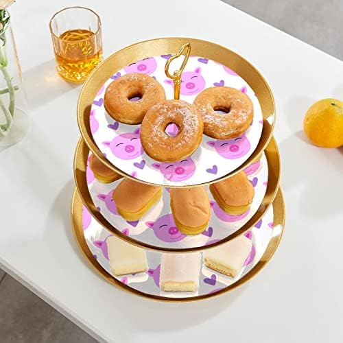 Cupcake Stand Poment Padrão de 3 camadas Exibir servidor de alimentos Stand Sobessert Decoração de placas para casamento,