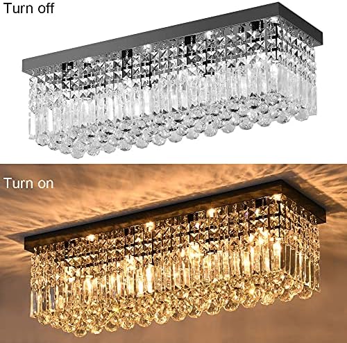 T&A de 8 luzes retangulares retangulares lustres de cristal, luminária de teto de cristal moderno com retângulo estreito e cristal transparente de gotas de chuva para sala de jantar na sala de estar da ilha de cozinha （32 )