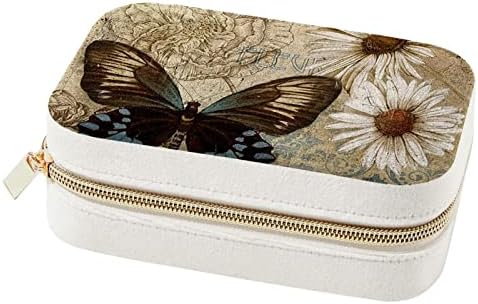 Javenproeqt Vintage Butterfly Daisy Flower Velvet Jewelry Box - Organizador decorativo e prático com zíper de metal, perfeito para colares e gavetas, 2.2x6.1x4.1 de tamanho para qualquer ocasião