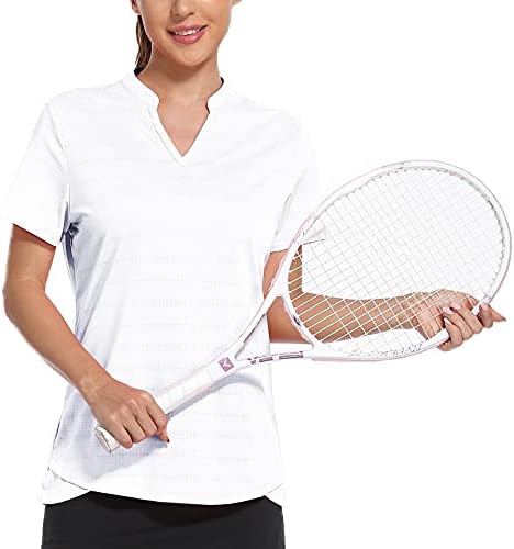 Mier feminino Camisetas Polo de Golfe de Golas Upf 50+ Tênis de manga curta Camisetas em V decote em V
