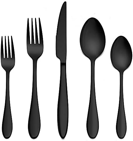 Conjunto de talheres pretos de 60 peças Lianyu para 12, conjunto de talheres de talheres de aço inoxidável, utensílios de alimentação de mesa incluem colheres de facas de garfos, espelho polido, lavadora de louça segura
