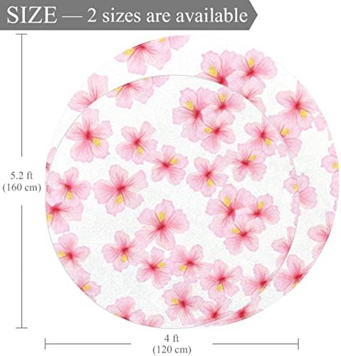 LLNSUPPLY TAMANHO GRANDE 5 pés Round Kids Area Tapete rosa Flor rosa Padrão sem costura Tapete de estoque Non Slip Infro