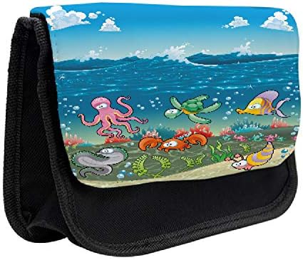 Caixa de lápis de desenho animado lunarável, animais marítimos submarinos, bolsa de lápis de caneta com zíper duplo, 8,5 x 5,5, multicolor