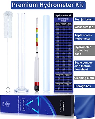 Kit de teste do hidrômetro Cimalab, hidrômetro de testador de álcool em escala tripla para fabricação de vinho, cerveja, kombucha e hidromel, kit de fabricação de vinhos, testador ABV, brix, hidrômetro de gravidade específico para suprimentos de cerveja em casa