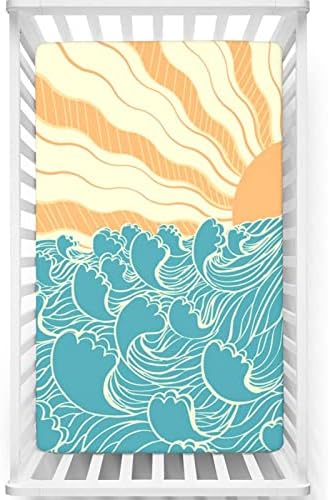 Folha de berço com tema de onda de maré, folha de colchão de berço padrão folha de colchão de materiais Ultra Soft Matter