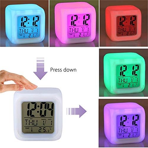 7 Relógio coloralarm LED Relógio digital Mudança leve noite GLOWLENDY KIDS Despertador Despertador Crianças Presente UNICORN PERSONALIZADO