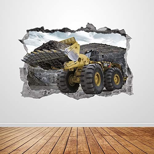 Decalque de parede de escavadeira esmagou 3D Construção Gráfica Caminhão Adesivo de Parede Arte Mural Poster Kids Room Decoração Presente Up294