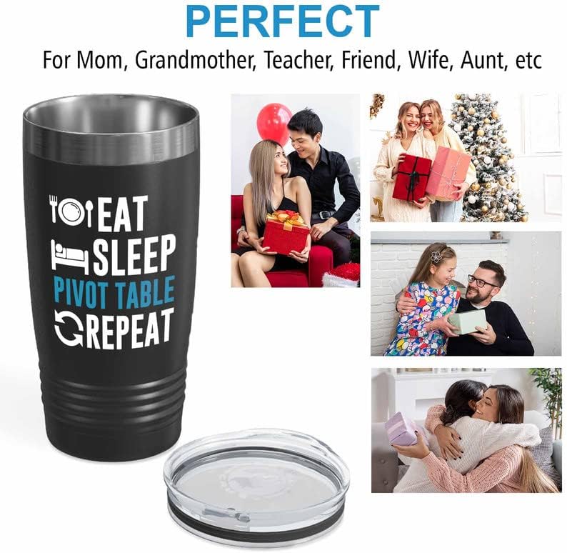 Agente de Seguro Terrestre Flairy Black Tumbler 20oz - Coma Sleep Pivot Table - Funny Seguro Broker Gifts Presentes de marketing Vendas de vendedores Hipoteca