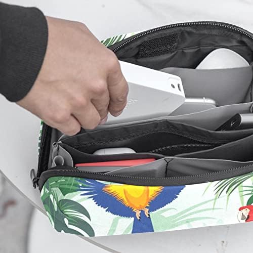 Carteira de bolsa de bolsa de viagem de caixa de transmissão de caixa de transportes Carteira de zíper de bolso de organizador USB, Flor de papagaio de folhas tropicais de verão