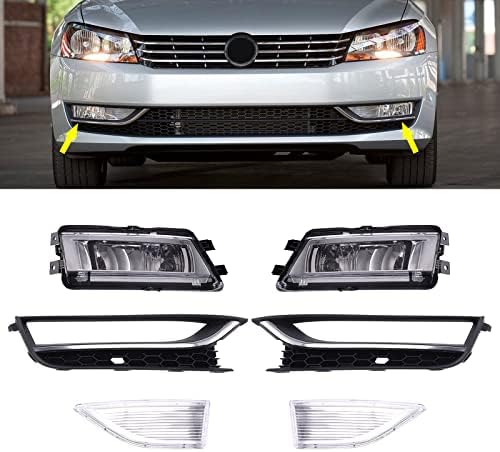 MotorFansClub Front Bumper Fog Light Fit for Passat 2012 2013 2014 2015 Front Driving Fog Lamp Kit w/Bezels cromado