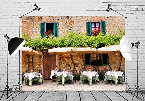 LOCCOR FAST FAST 5x3ft italiano Town Cafe Backdrop para fotografia de casamento Tuscanan Stone Building Bordant Restaurant Cafe Cadeiras Antecedentes Europa Decorações de festa de viagem