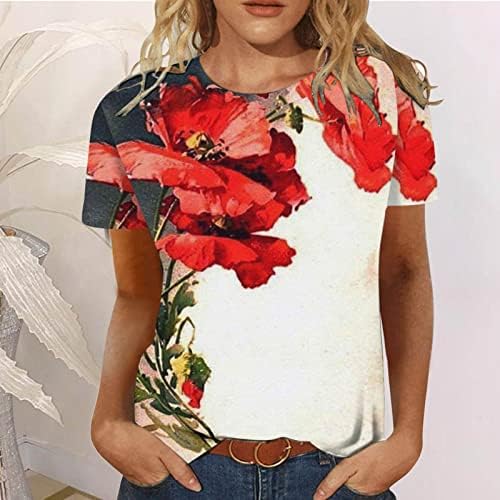 Casual do verão feminino Tops florais de manga curta Camiseta do pescoço redondo camiseta feminina de manga longa Camise