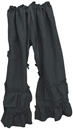TimeMeans Women Cotton Linho de algodão Double calças de babados casuais cintura larga perna larga calças compridas