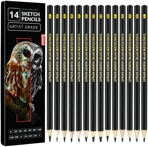 Lápis de desenho Conjunto de 14 lápis de desenho para desenho, sombreamento e rabiscos | Lápis de esboço profissional notas de grafite para artistas e iniciantes