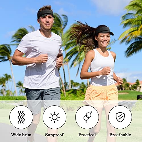 24 peças Visores de proteção UV para homens esportes esportes ao ar livre viseira chapéu preto viseira boné de praia ajustável para tênis ao ar livre golfe
