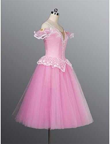 Dhtdvd senhoras rosa romântico vestido de balé longa professional meninas bailarina figurina profissional balé