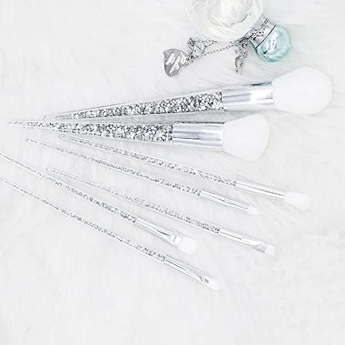 Mfchy 7pcs Sliver Crystal Makeup Brushes Definir fundação Misturando o kit de ferramentas de maquiagem de pincel de rosto de olho