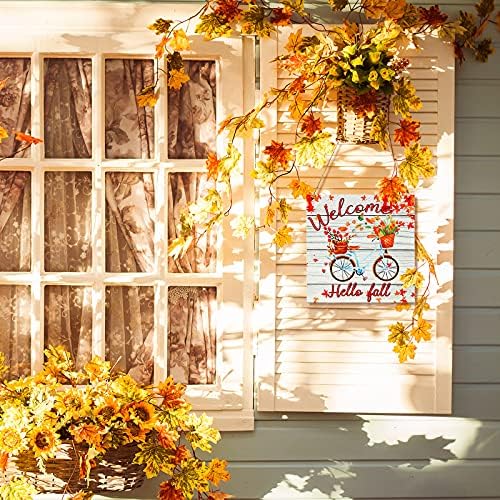 Hello Fall Door Sinal de outono Wood Welcome Placa suspensa Decoração de outono sinal de Dia de Ação de Graças SIGN
