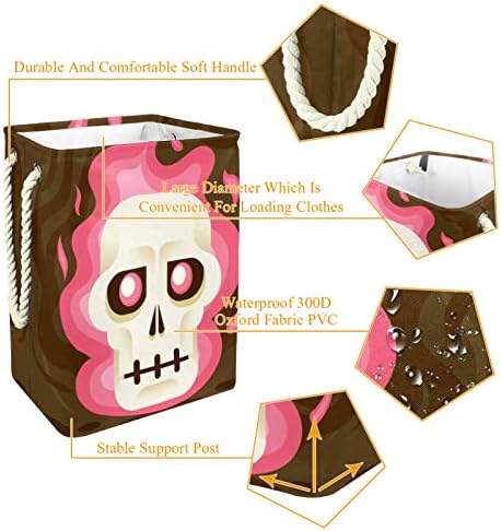 Deyya Pink Flaming Skull Laundry Bestkets dificultam altura de altura dobrável para crianças adultas meninos adolescentes meninas