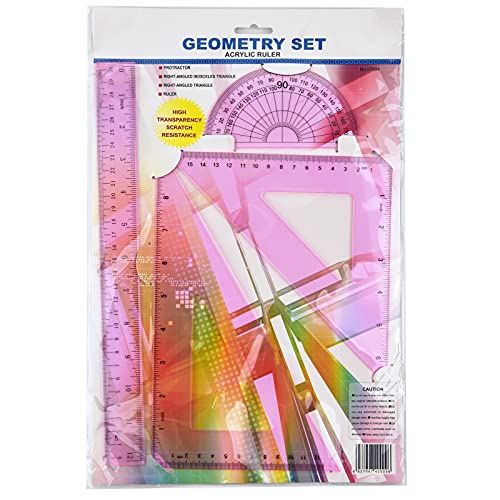 CooL de 12 polegadas de geometria matemática Ferramenta de régua de plástico inclui régua reta, governantes do triângulo, transferidor