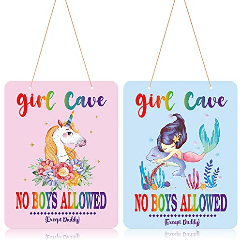 2 peças menina caverna sinal de que nenhum garoto é permitido, exceto o pai, sinal de sereia, decoração de sala de menina