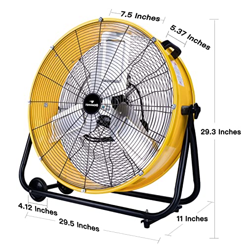 Tornado - 24 polegadas de altura de alta velocidade Tilt Tilt Metal Drum Comercial amarelo, Uso industrial 3 Velocidade 8540 CFM 1/3 HP 8 pés Cordão UL Listado