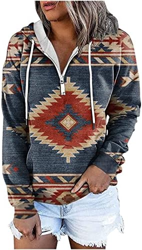 Mrgiinri feminino vintage asteca impressão tops western étnico meio zíper de manga comprida pulôver casual camisola de junção casual
