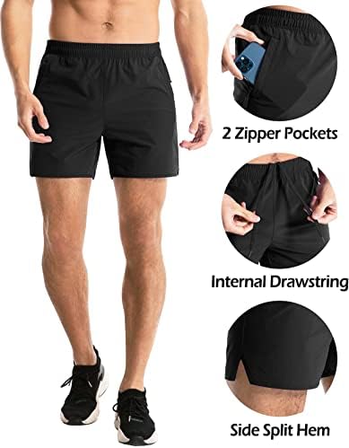 Shorts de ginástica masculinos de 5 exercícios secos rápidos com shorts com bolsos com zíper shorts esportivos leves para homens