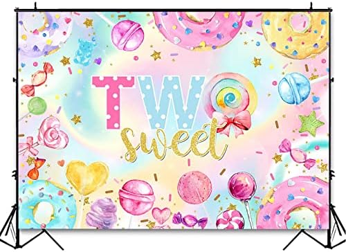 AVEZANO Two Sweet Donut Birthday Birthday Cenário Doce Candy Segunda festa de aniversário Photograph Background Pink Gold Girl Feliz 2º Aniversário Donut Party Decoração Photoshoot Cenários