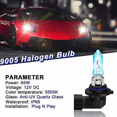 WinPower 9005 65W Alto brilho Bulbo de halogênio 5500k Luz de farol branco quente, pacote de 2