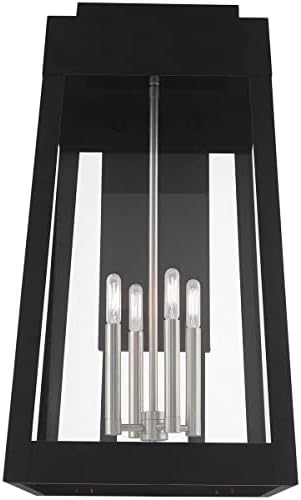 Iluminação Livex 20861-04 Oslo - quatro lanterna de parede externa de quatro luzes, acabamento preto com vidro transparente